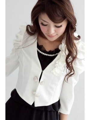Q960*Floral-Detailed White Jacket